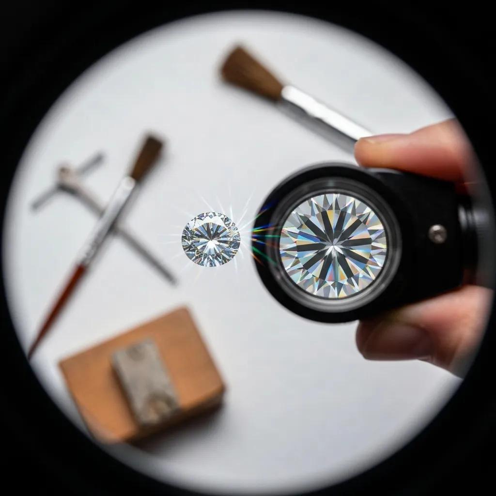 3f235f3b-645c-4d76-988f-00559ab550d3.jpg - Australian Diamond Company Close up of a Diamond Under a Jeweler's loupe, illustrating clarity and quality in luxury diamonds