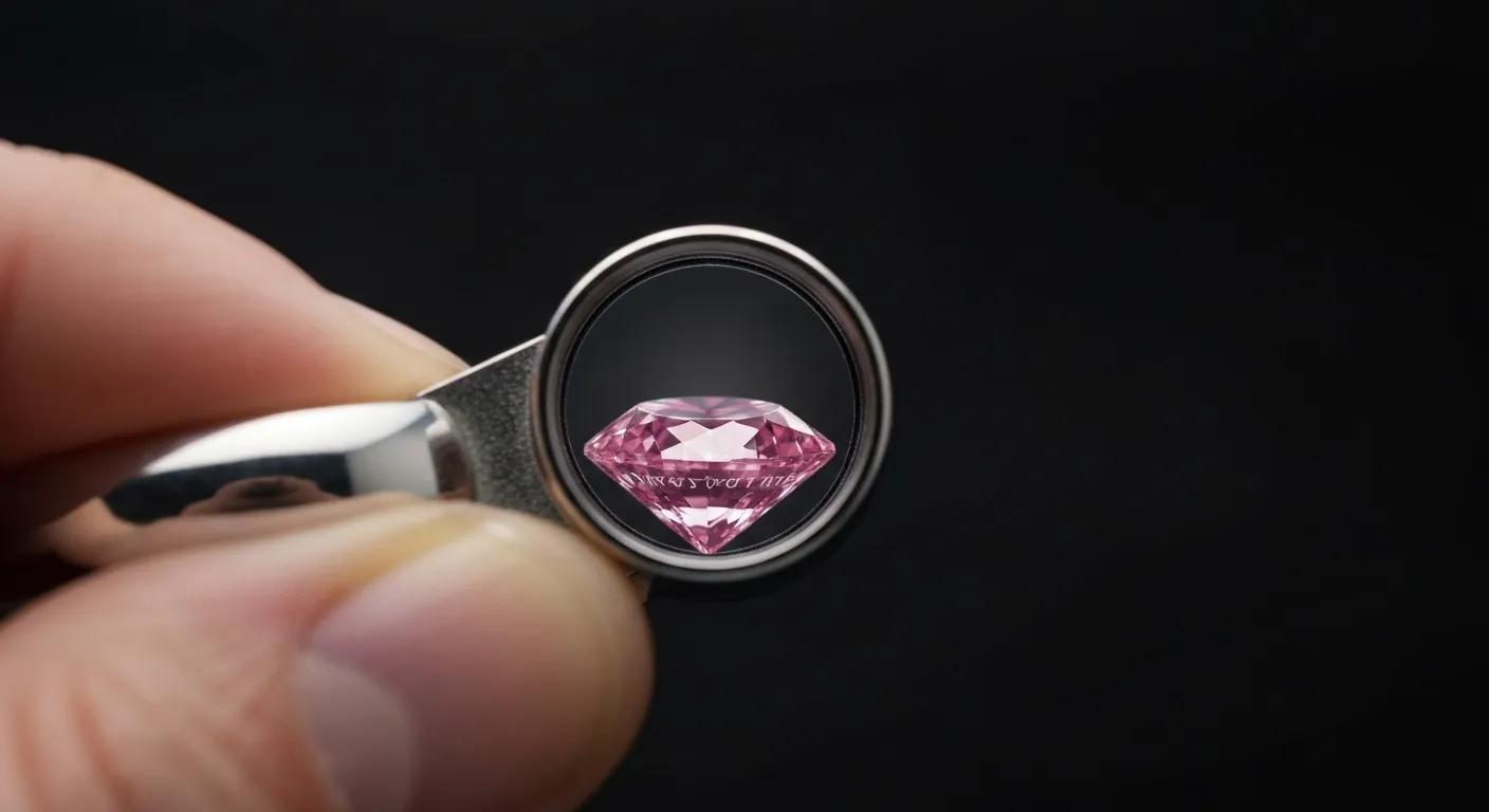 0425e50e-11d6-4c09-88fa-2a02b92fd887.jpg - Australian Diamond Company a Jeweller's loupe is used to meticulously magnify the girdle of an Argyle Pink Diamond, revealing the intricate laser inscription.