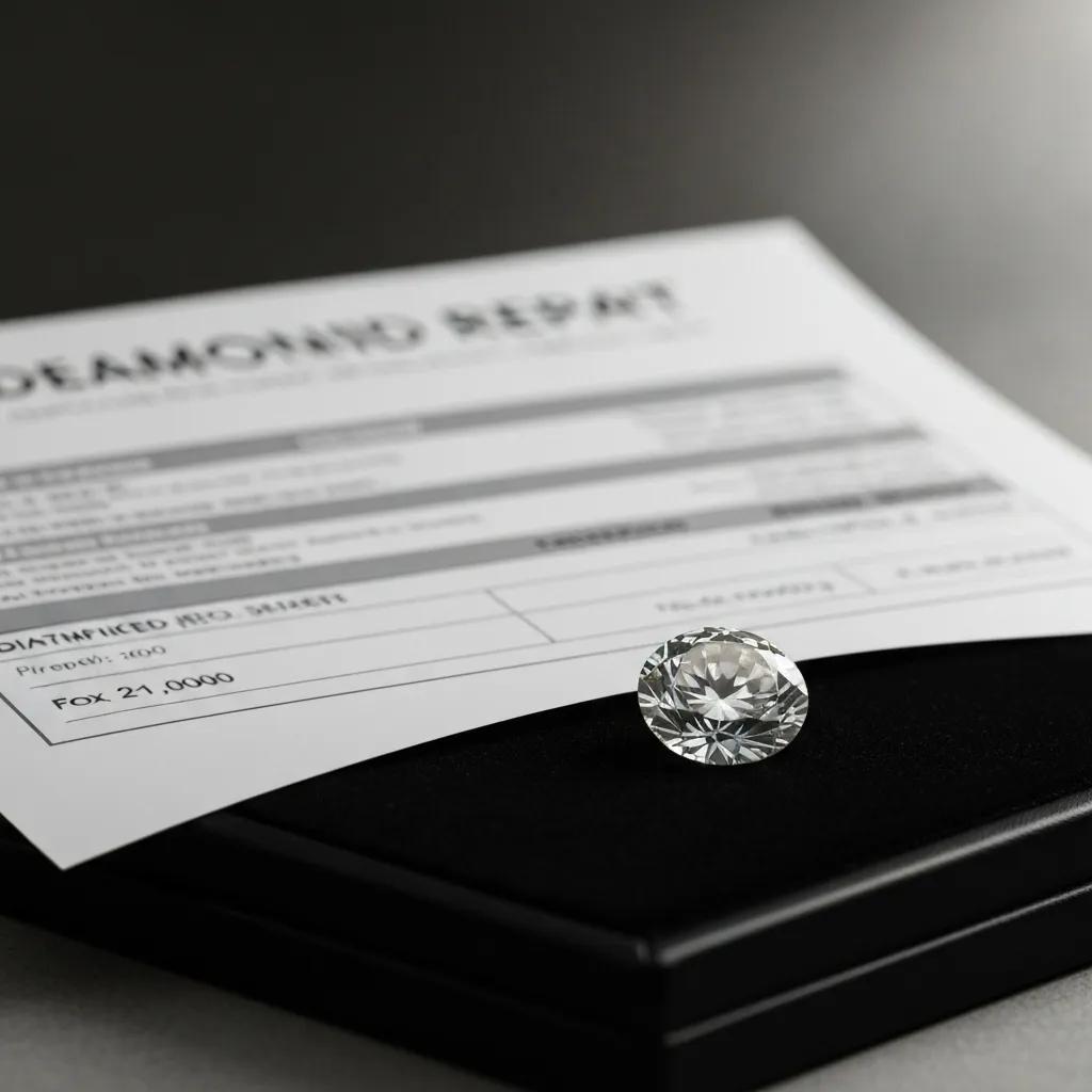06d9d5b4-eef9-41a0-bfe2-87e48fedfd6d.jpg - Australian Diamond Company a Detailed Diamond Grading Report Alongside a Certified Diamond Illustrating the Rigorous Certification Process