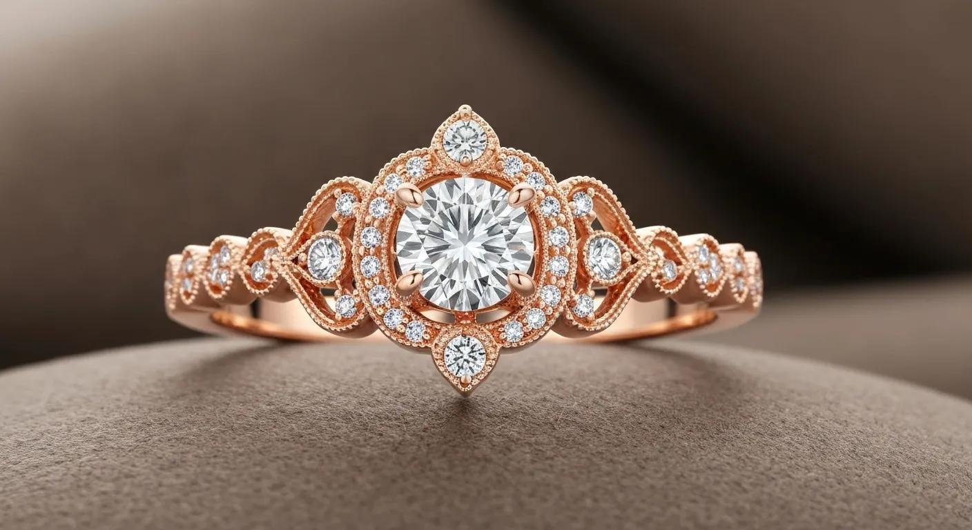 09672fdc-e789-44ae-ba1e-78d48f896b24.jpg - Australian Diamond Company Elegant Rose Gold Engagement Ring Showcasing Intricate Design and Sparkling Gemstones