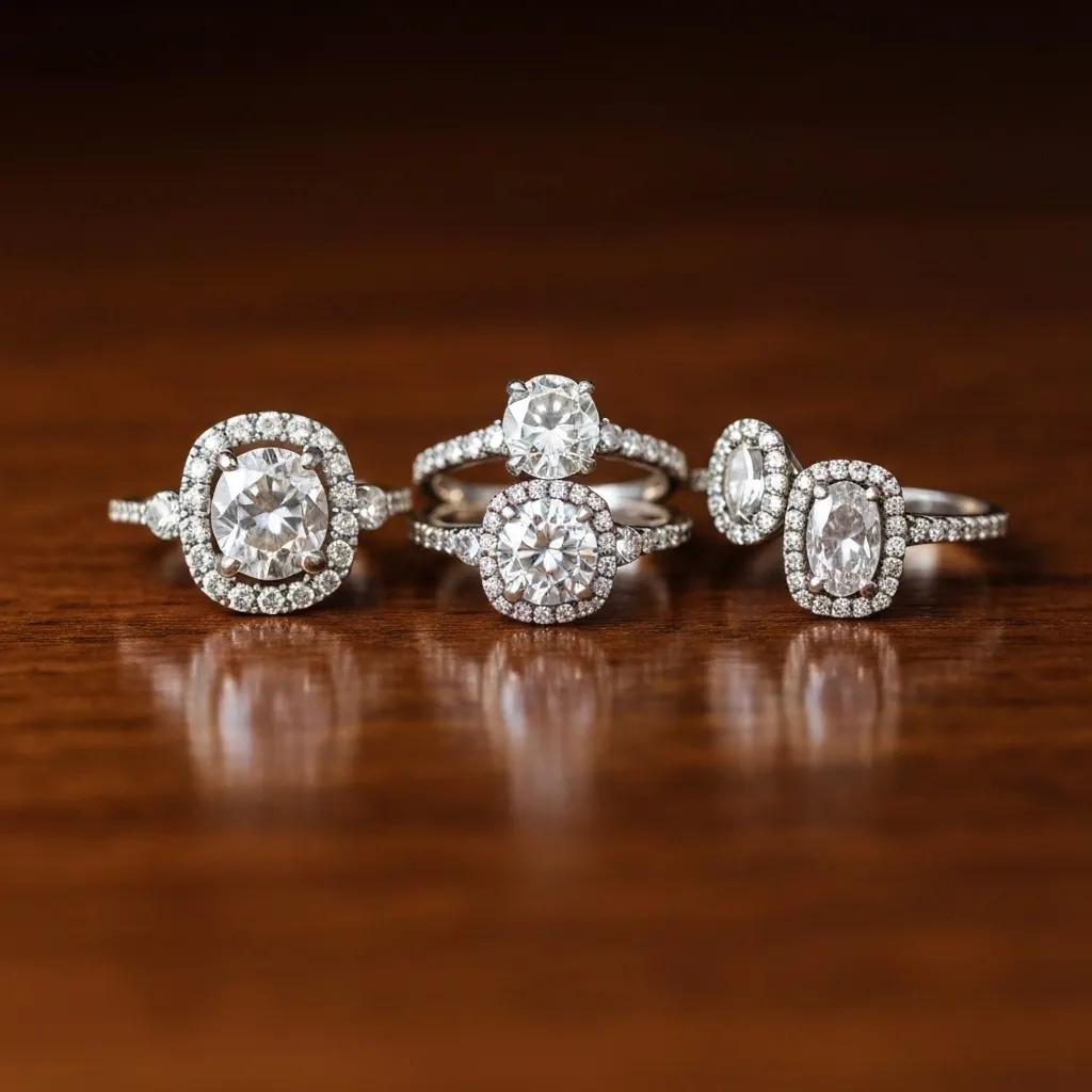 10483b6e-11ae-428c-b897-ce4ed8bb105d.jpg - Australian Diamond Company Variety of Engagement Ring Styles Including Solitaire Halo and Vintage Designs Illustrating Custom Options for Couples