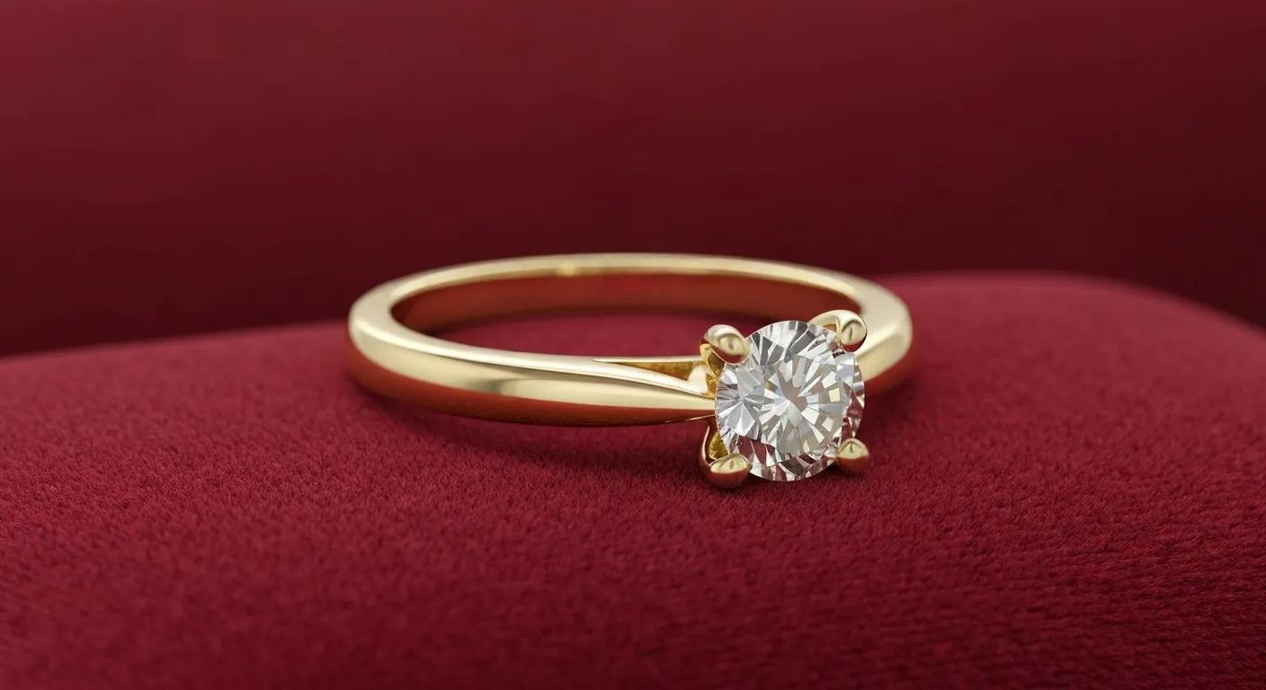 Beautiful yellow gold solitaire on red velvet - Australian Diamond Company Beautiful Yellow Gold Solitaire on Red Velvet