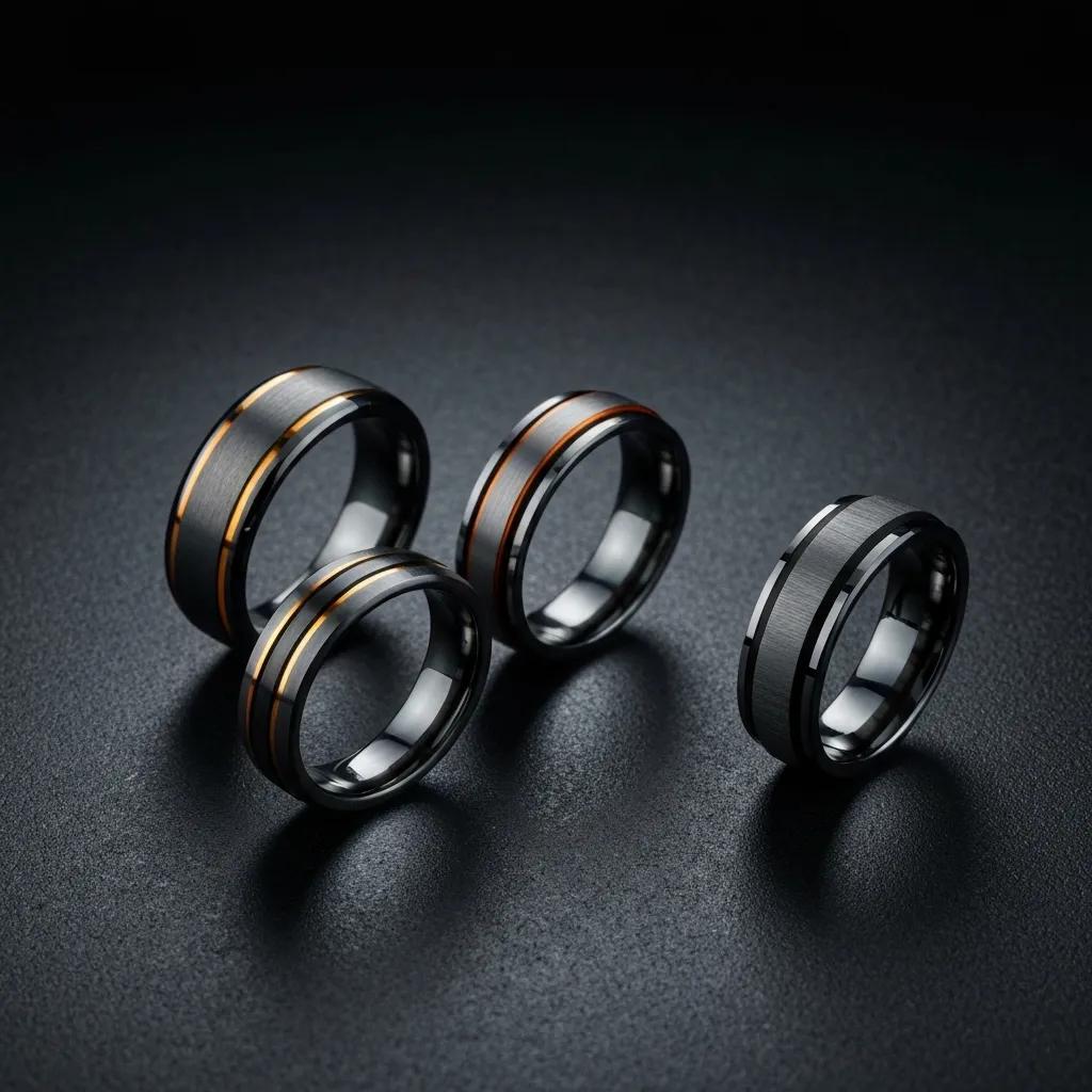 Display of Alternative Engagement Rings Made from Tungsten Carbide Titanium and Cobalt Chrome