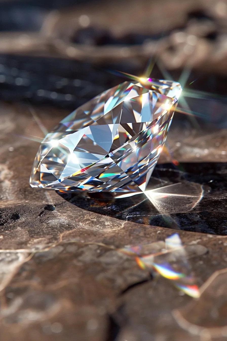 20250915-050451-4ae18d98c43dc59b-71e778a6-d321-4b4a-acf2-5dc8a11aed76.jpg - Australian Diamond Company an Ideal Cut Diamond Resting on a Polished Surface Demonstrating Its Superior Brilliance and Light Performance