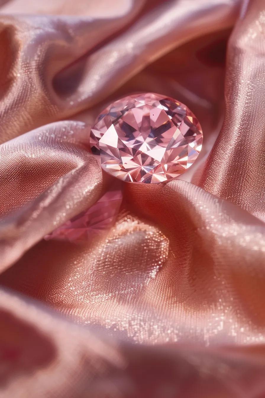 Image of a Pick Diamond Sitting on Pink Fabric