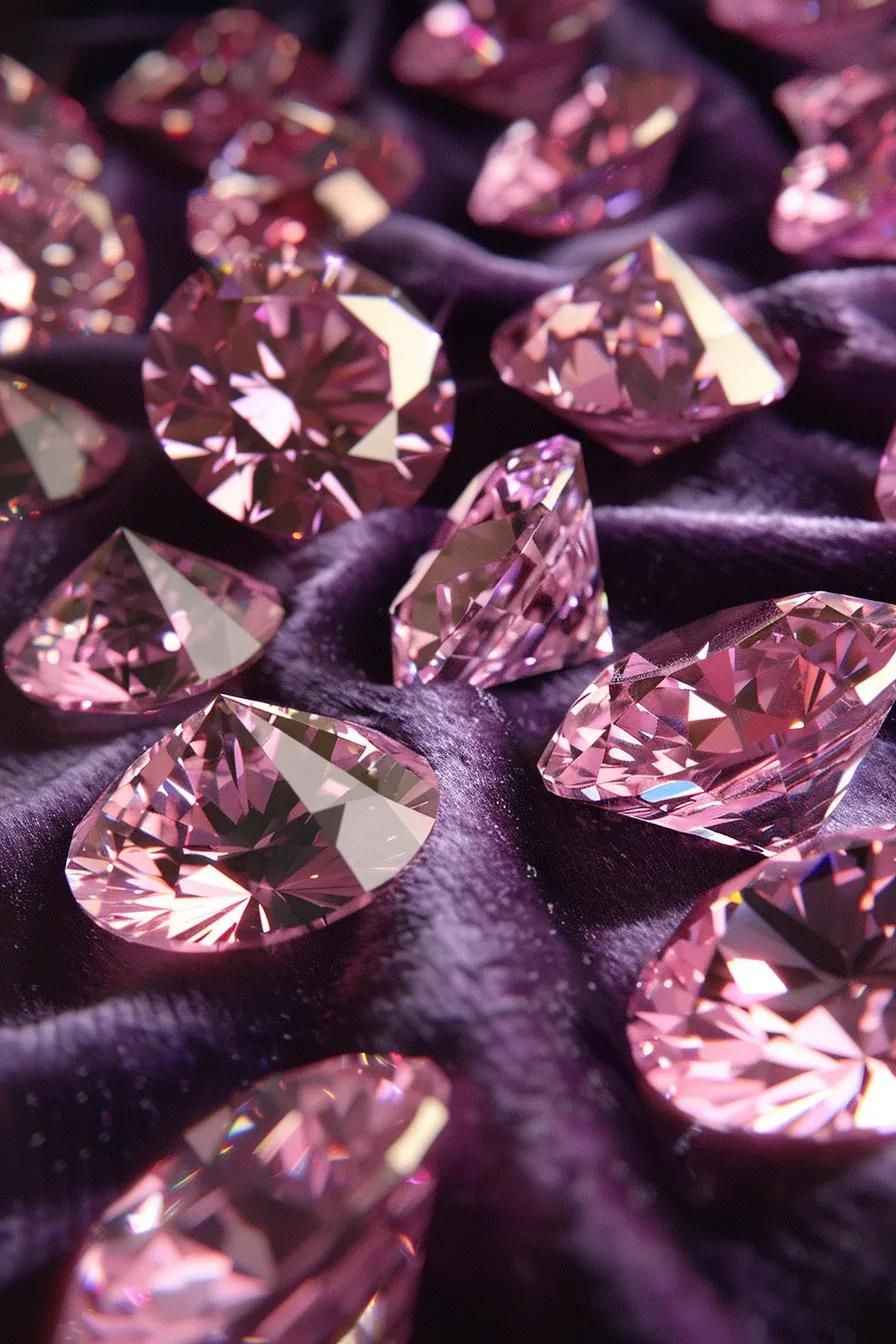 20250918-020719-efa6c61e039d2623-92ed1f88-33c1-41cd-b20c-c43228dc5c9b.jpg - Australian Diamond Company an Elegant Arrangement of Argyle Pink Diamonds Showcasing Varying Carat Weights on a Plush Velvet Surface to Highlight Size and Value Differences