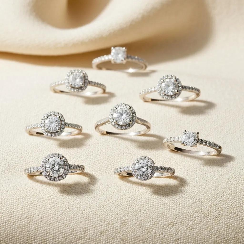 a Collection of Budget friendly Engagement Rings Highlighting Various Styles and Settings