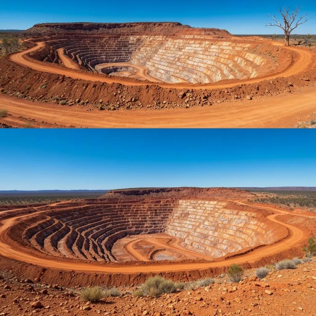 a Breathtaking Landscape View of the Argyle Diamond Mine Showcasing Its Unique Geological Formations and Terrain