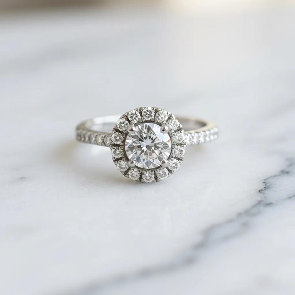 2c320fbe-606f-4bf2-ba46-3157b93a91a8.jpg - Australian Diamond Company Close up of Hidden Halo Engagement Ring with Round Diamond and Pavé Accents