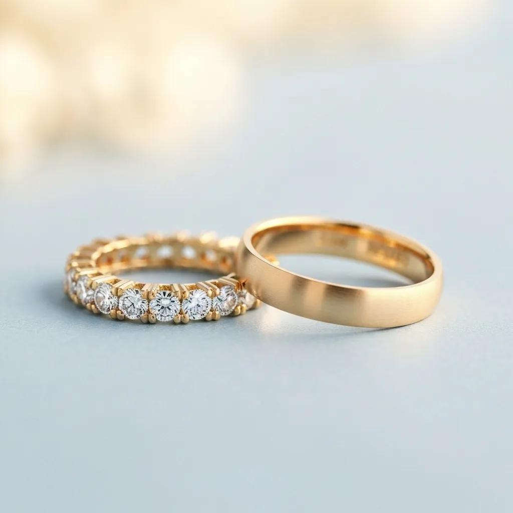 His and Hers Wedding Band Featuring a Ladies Clawset Round Brilliant Cut Diamonds