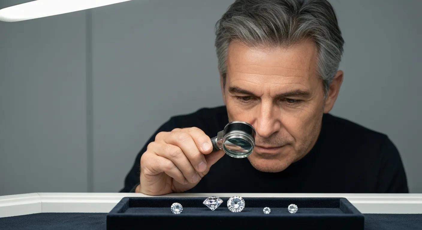 Jeweler Examining Ethically Sourced Diamonds Emphasizing Responsible Sourcing