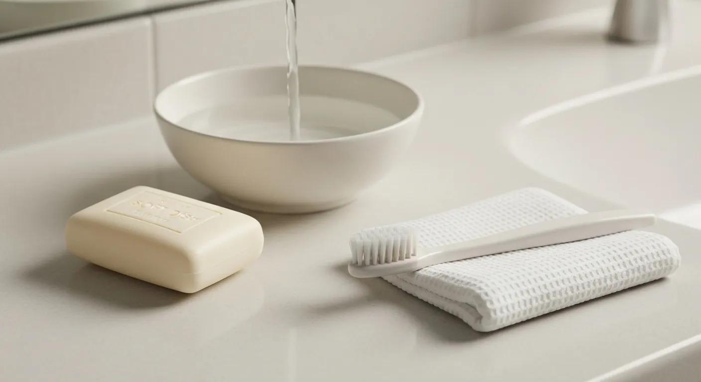 Supplies for At home Engagement Ring Cleaning Dish Soap Warm Water Toothbrush and Cloth