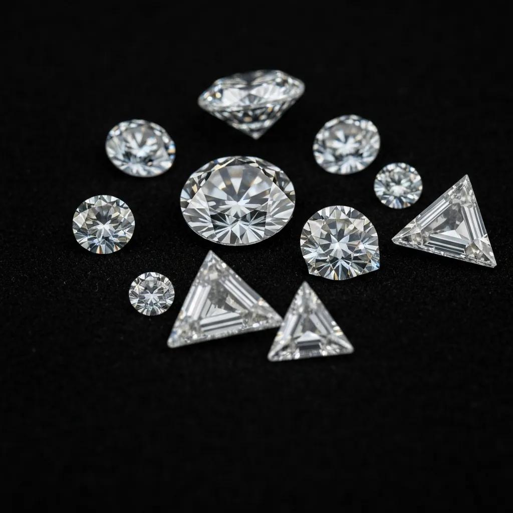 47c014d4-45a2-4d0d-a087-85e0821ab290.jpg - Australian Diamond Company Close up of Various Diamond Shapes Including Round Oval Princess and Emerald Cuts Highlighting Their Unique Facets