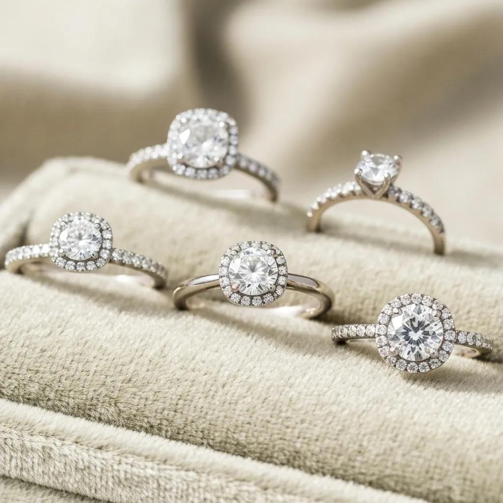 4ab0d2a8-99fe-4d31-86fe-7afd0f4673d3.jpg - Australian Diamond Company Various Engagement Rings with Different Settings Highlighting Their Unique Designs and Brilliance