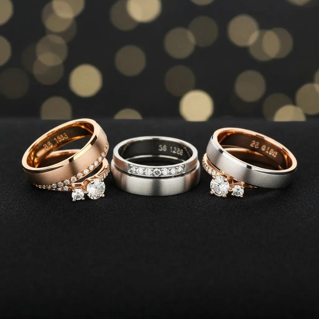 Popular Wedding Band Materials Including Gold Platinum and Diamond Accents Highlighting Luxury and Choice