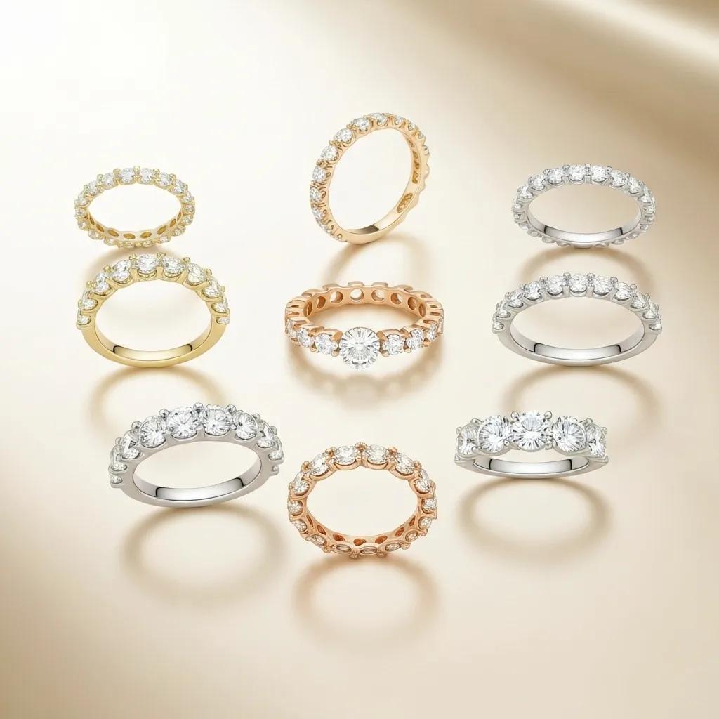 Selection of Eternity Bands Set in White Yellow and Rose Gold