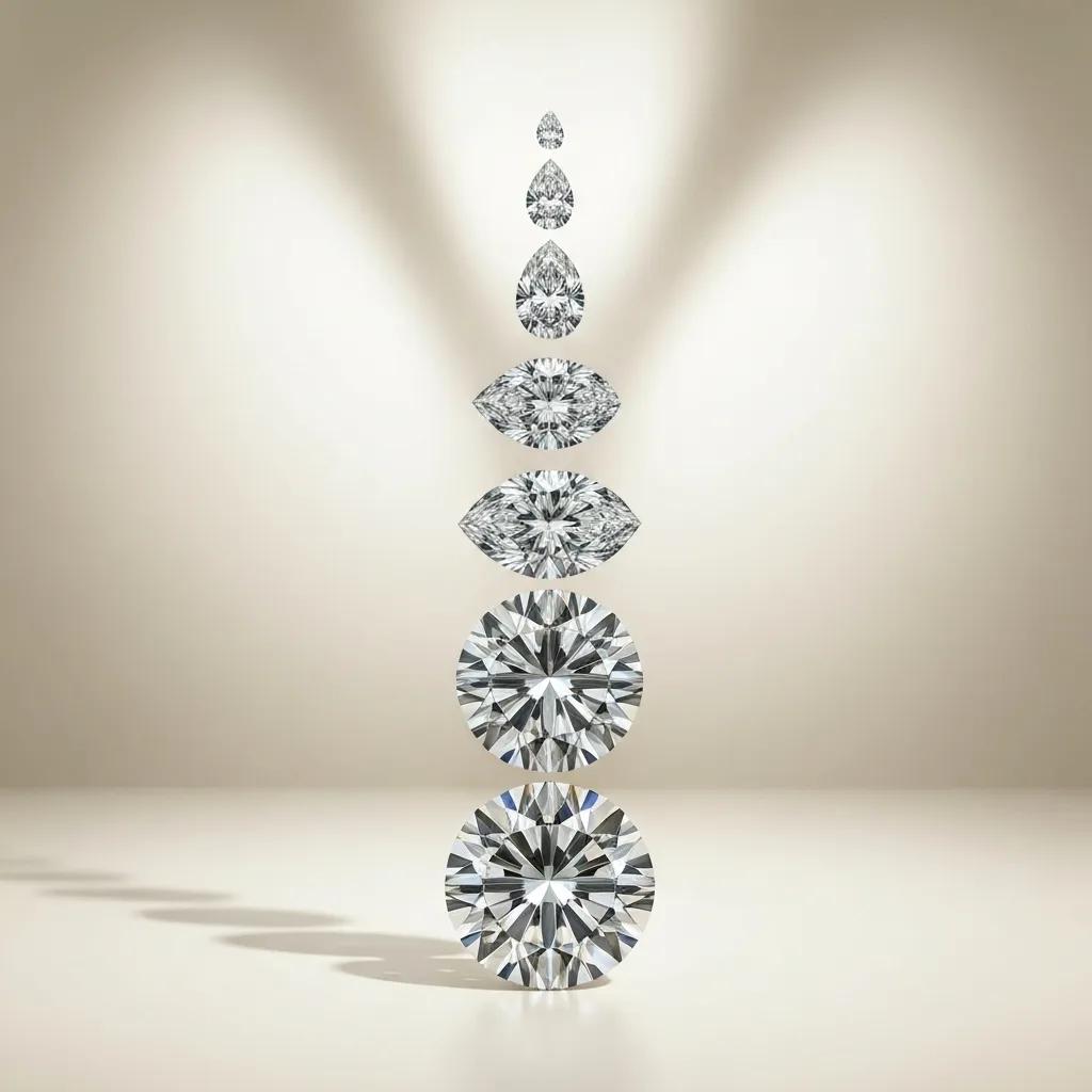 5b4862ad-9518-4d98-837f-43b4e7148897.jpg - Australian Diamond Company Comparison of Various Diamond Shapes Illustrating Perceived Size Differences on a Scale