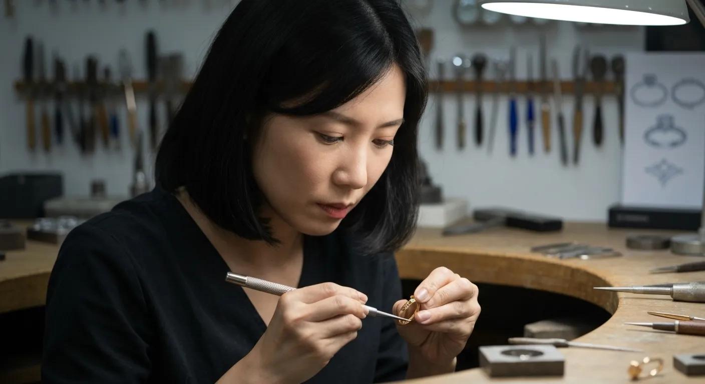 Jeweller Crafting a Custom Engagement Ring Illustrating the Bespoke Design Process