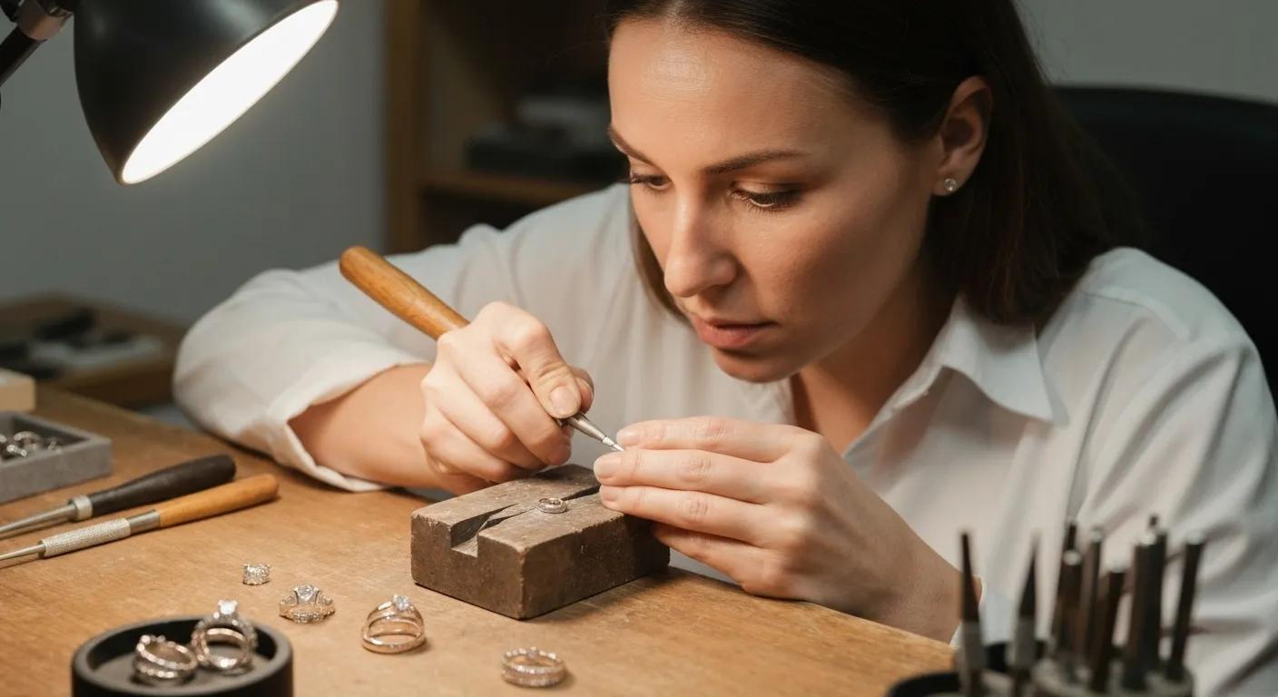 Jeweler Crafting Custom Wedding Ring Sets Emphasizing the Benefits of Personalized Design and Craftsmanship