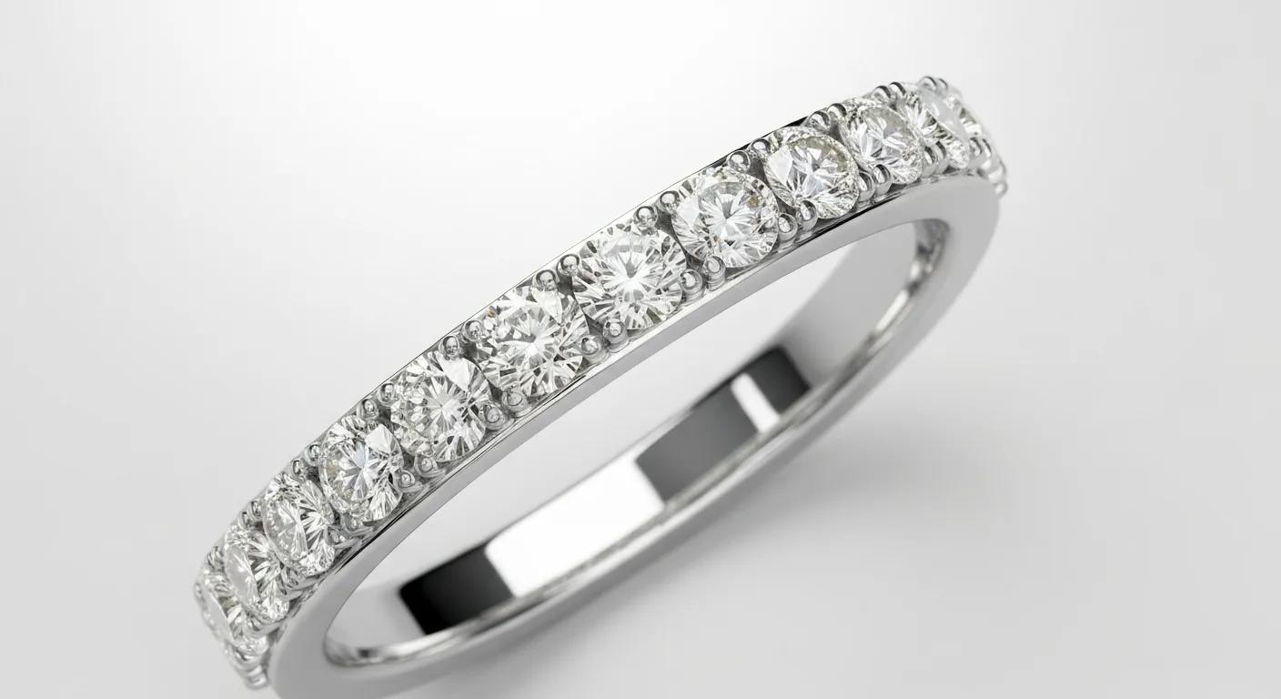 a Close up of a Lab grown Diamond Wedding Band Highlighting Its Brilliance and Modern Design Representing an Affordable and Ethical Choice
