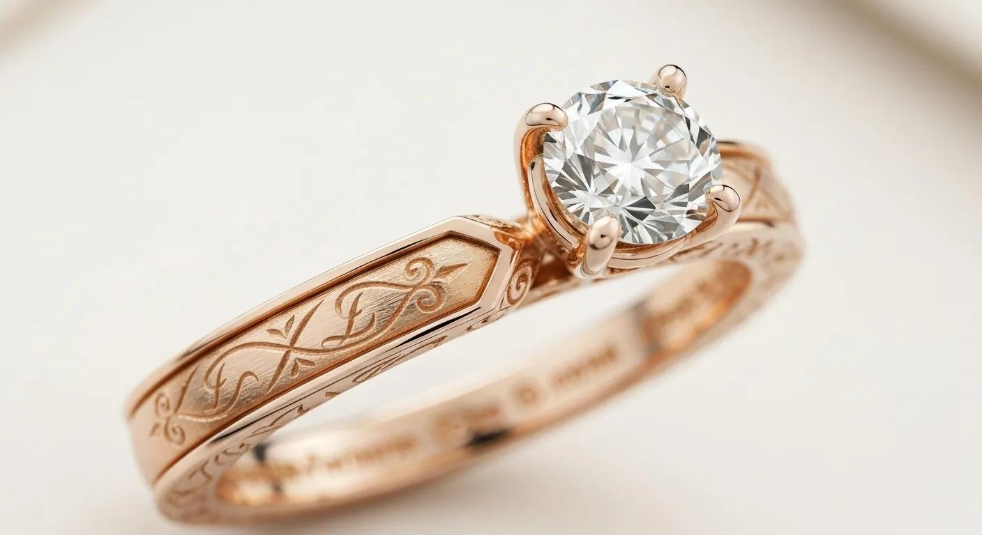 6bf2874d-428f-4403-9233-f3ea58256614.jpg - Australian Diamond Company Close up of a Personalized Engagement Ring with Hidden Engraving and Design Elements