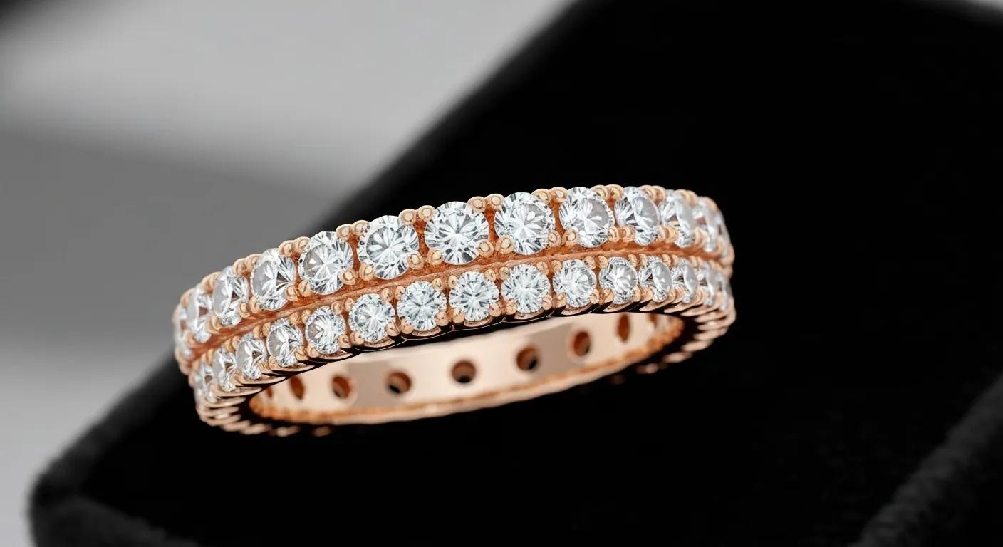 Rose Gold Diamond Eternity Band with Two Rows of Round Brilliant Cut Diamonds