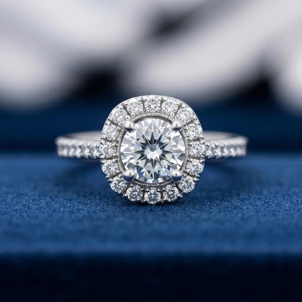 6f3764f5-c1dc-40d4-aa1a-67dae36749d4.jpg - Australian Diamond Company Halo Engagement Ring with Central Diamond and Pavé Setting Showcasing Brilliance and Elegance