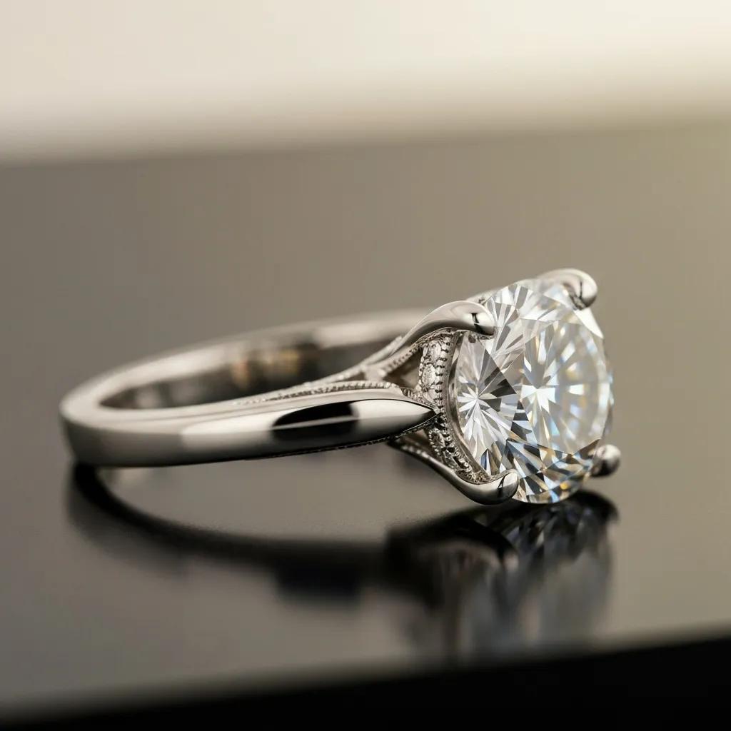 769ed04f-b20d-4dbe-af1a-6bb26eca065b.jpg - Australian Diamond Company Close up of a Platinum Engagement Ring with a Large Diamond Showcasing Its Shine and Premium Quality