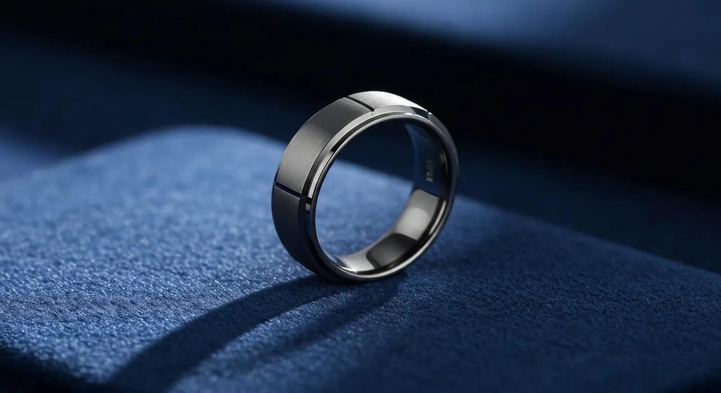 82b3ccf1-59b3-4f1a-bbd5-ef1e72538926.jpg - Australian Diamond Company Tungsten Engagement Ring on Velvet Symbolizing Durability and Elegance
