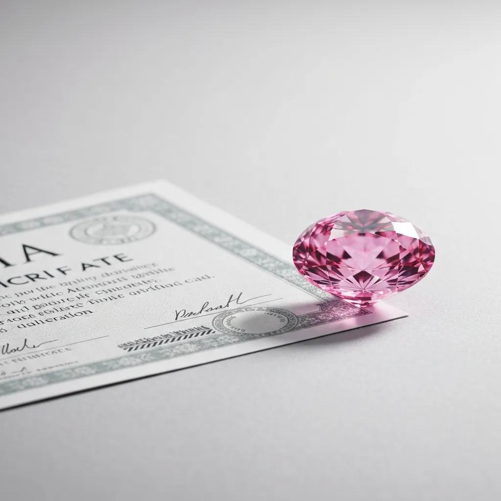 978477d0-c469-4707-904a-99492e14bd75.jpg - Australian Diamond Company Gia Certificate Alongside a Pink Diamond Emphasizing the Critical Role of Certification in Diamond Acquisition