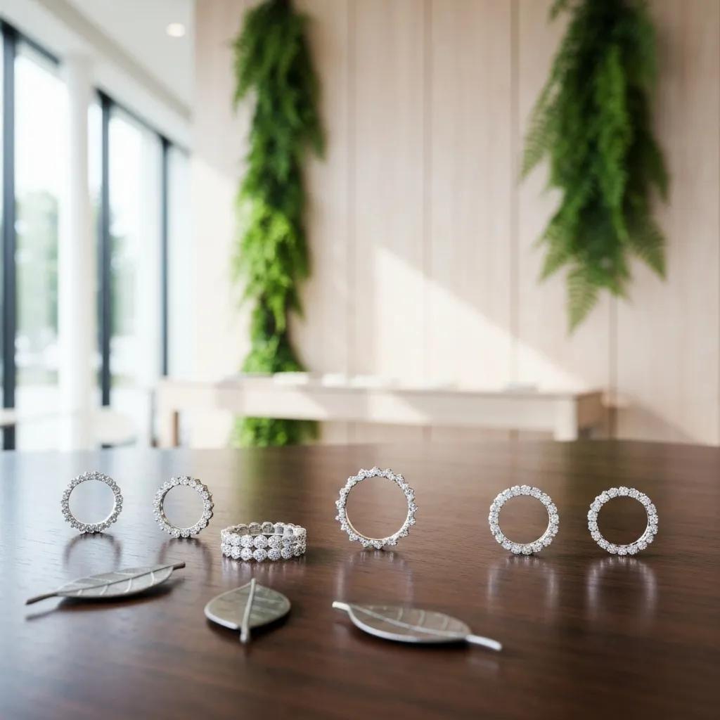 Lab grown Diamond Eternity Bands Displayed in an Eco friendly Setting Representing Ethical and Sustainable Jewelry Choices
