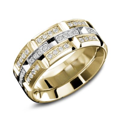 Titan Hyperion gents wedding ring featuring triple-row diamonds in a high polish yellow gold setting