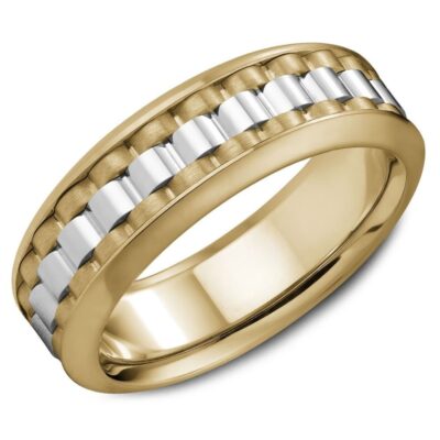 Titan Oceanus gents wedding ring in yellow and white gold with bold link-style pattern and high polish finish
