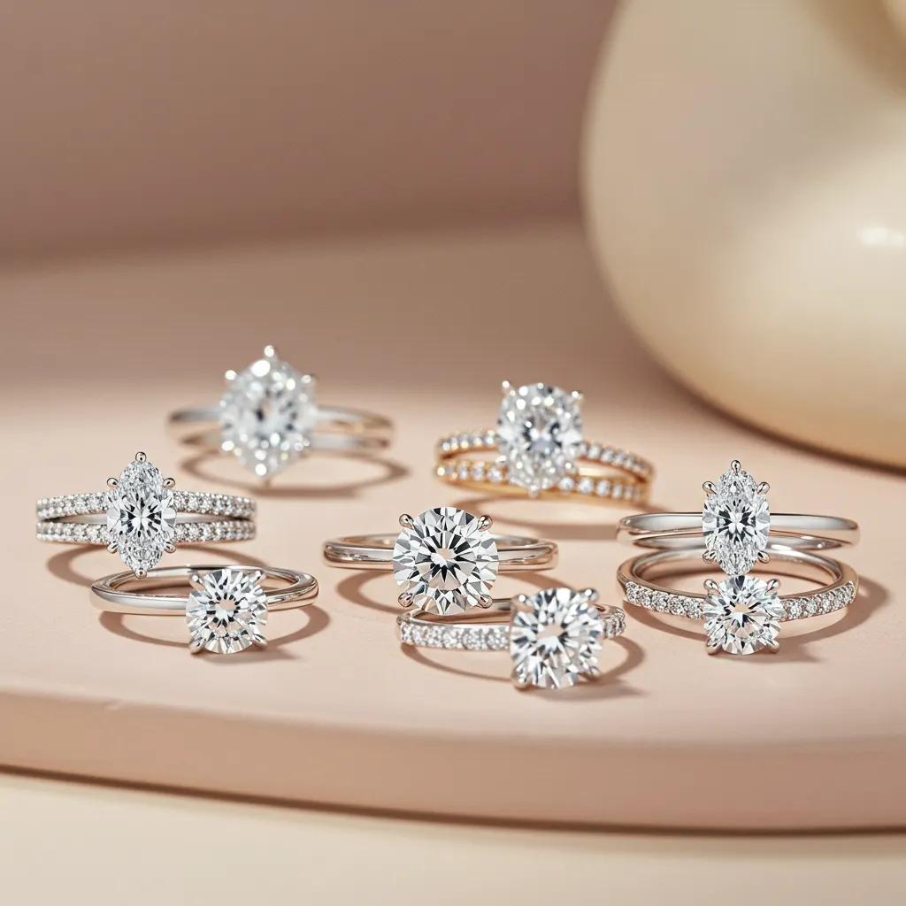 a Curated Selection of Engagement Rings Featuring Lab grown Diamonds and Diverse Settings Showcasing Their Exquisite Craftsmanship and Brilliance