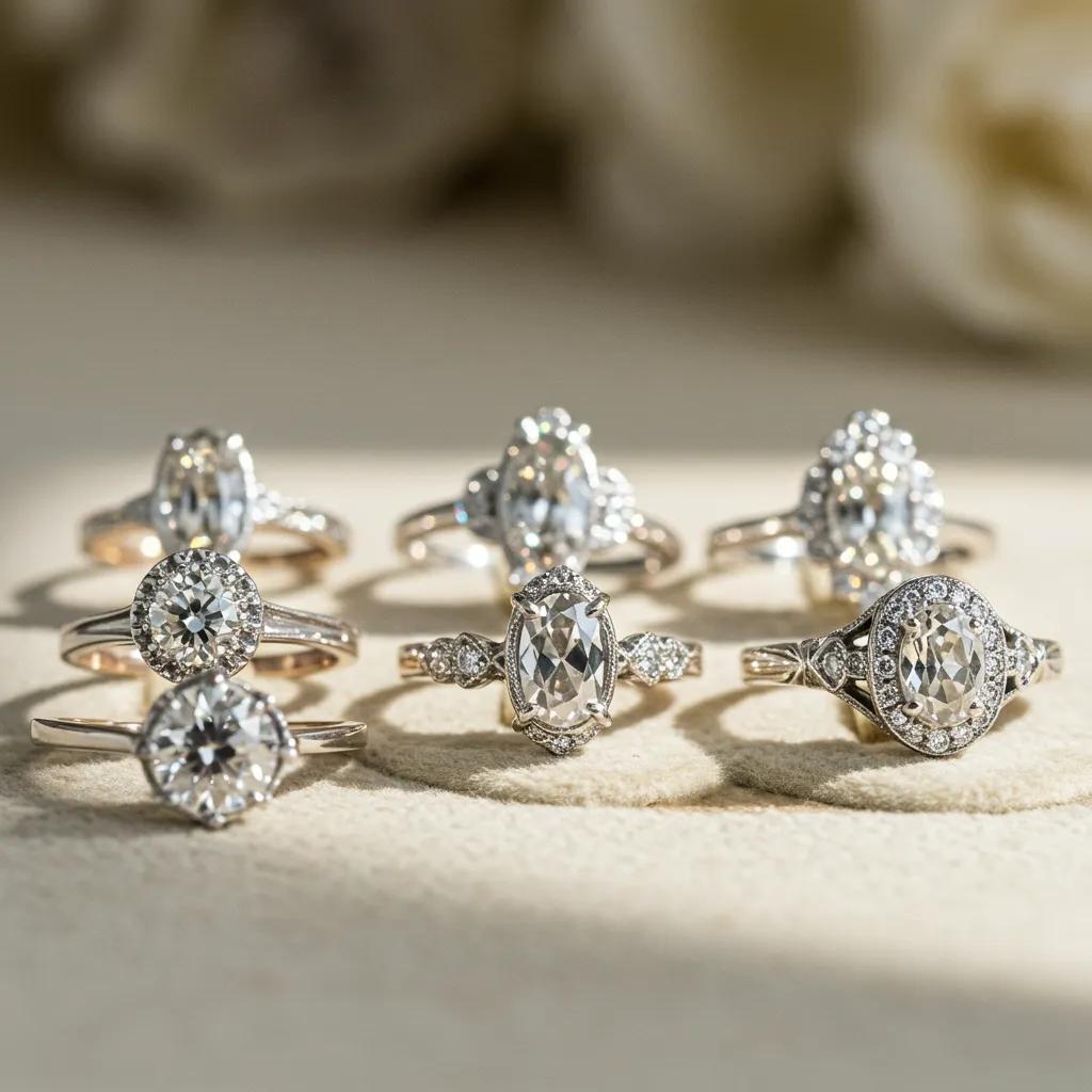 a Collection of Vintage Engagement Rings Featuring Unique Designs and Diamond Cuts