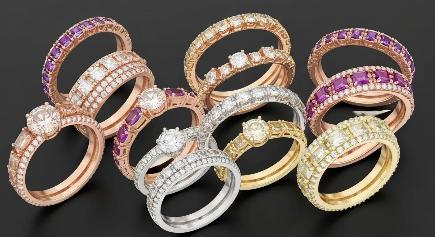 a18b4bfd-8046-4a41-8c9a-7df82c1ee4d4.jpg - Australian Diamond Company Assorted Engagement and Wedding Rings in Rose Yellow and White Gold with Diamonds and Purple Gemstones