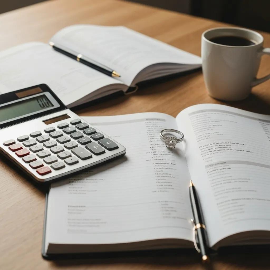 Budget Planner and Engagement Ring on a Table Symbolizing Smart Budgeting Strategies for Ring Shopping