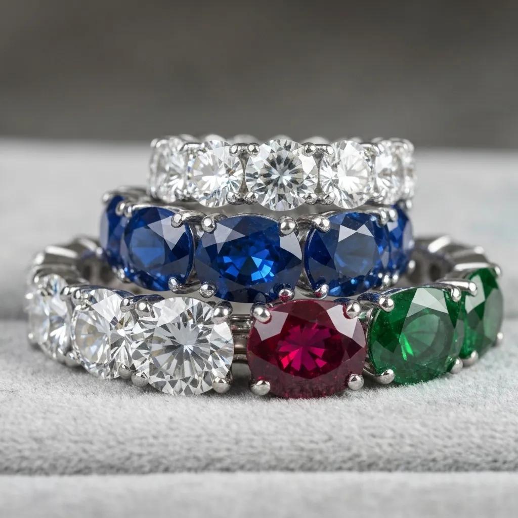aa135619-d42c-42e7-8dec-358c13f70213.jpg - Australian Diamond Company Close up of Gemstones Used in Eternity Bands Showcasing Their Colors and Meanings
