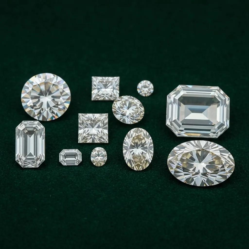a Curated Collection of Diverse Diamond Cuts Including Round Princess Oval Emerald and Asscher Presented Elegantly