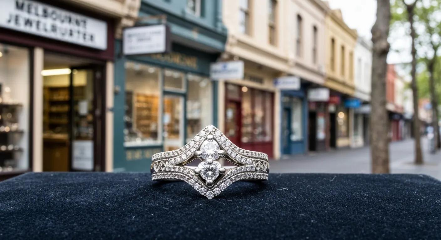 ad173cff-3016-4fcc-ab47-06dcdcba7dd0.jpg - Australian Diamond Company Custom Engagement Ring Showcasing Intricate Craftsmanship Against a Backdrop of Melbourne's Jewellery Quarter