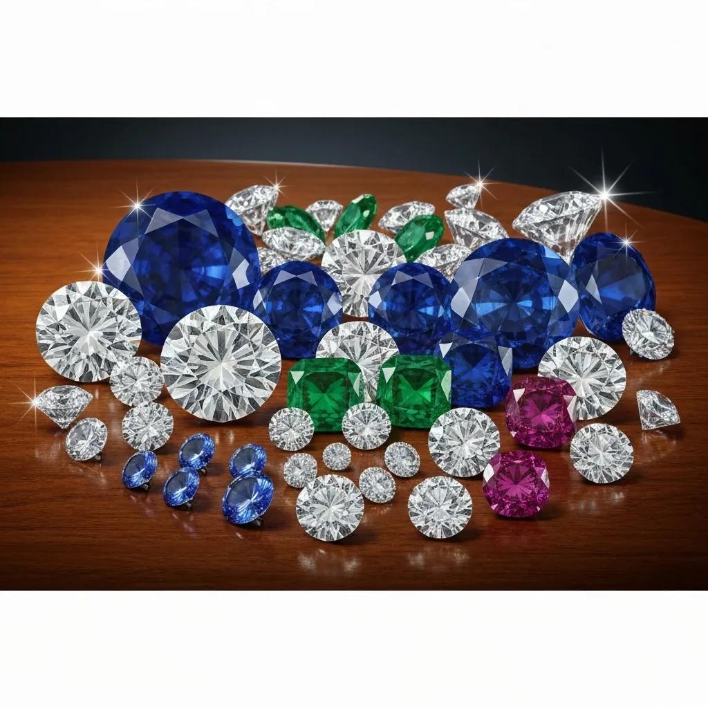 Selection of Diamonds and Gemstones Including Sapphires Emeralds and Rubies