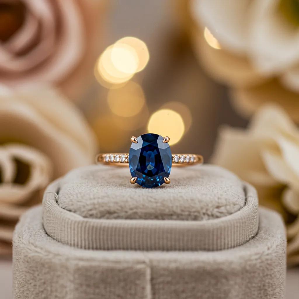 beautiful blue sapphire engagement ring on velvet symbolising love and commitment - Australian Diamond Company Beautiful Blue Sapphire Engagement Ring on Velvet Symbolising Love and Commitment