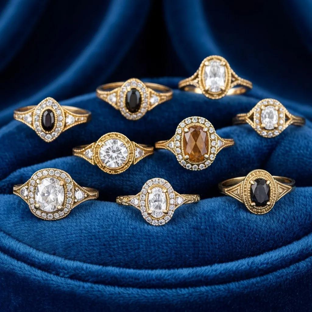 Collection of Vintage inspired Engagement Rings Featuring Intricate Designs and Historical Charm