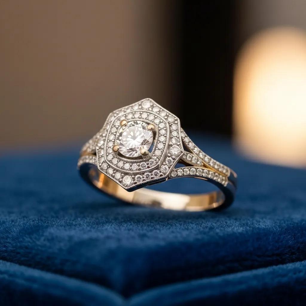 Custom Engagement Ring with Intricate Design and Sparkling Diamond Centerpiece