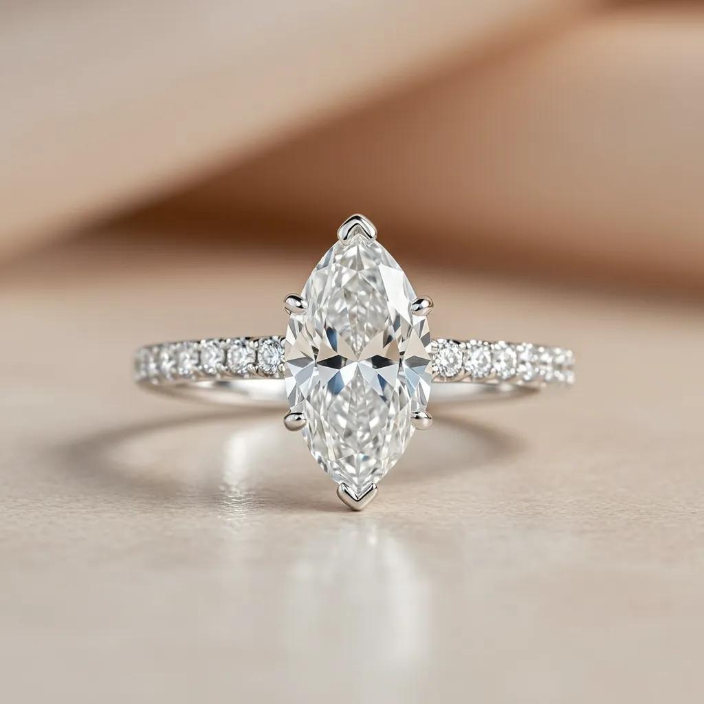 a Curated Display of Engagement Ring Settings Featuring Marquise Cut Diamonds in a Variety of Elegant Styles