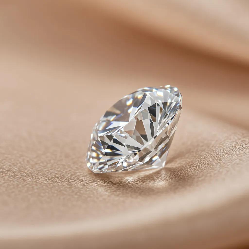 Close up of a Sparkling Lab created Diamond on an Elegant Fabric Background Highlighting Its Brilliance and Clarity