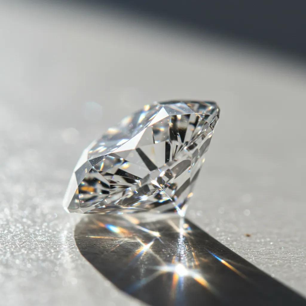 Detailed View of a Perfectly Cut Diamond Demonstrating Exceptional Sparkle and Light Reflection