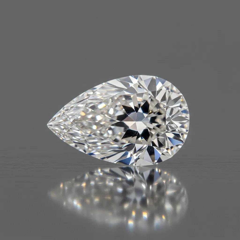a Detailed Close up of a Pear Cut Diamond Highlighting Its Ideal Proportions and Facet Structure