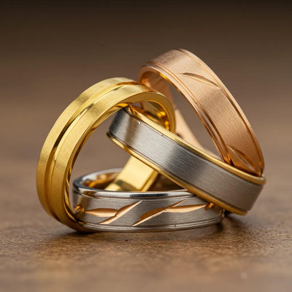 close-up-of-yellow-white-and-rose-gold-wedding-bands-showcasing-their-unique-colors-and-textures-305a01f0-0991-431d-a3fa-17d38ef27ef3jpg - Australian Diamond Company a Detailed View of Yellow White and Rose Gold Wedding Bands Highlighting Their Distinct Colours and Textures