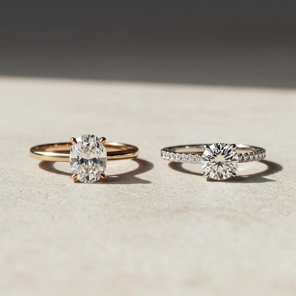 a Visual Comparison of White Sapphire and Diamond Engagement Rings Highlighting Their Distinct Characteristics
